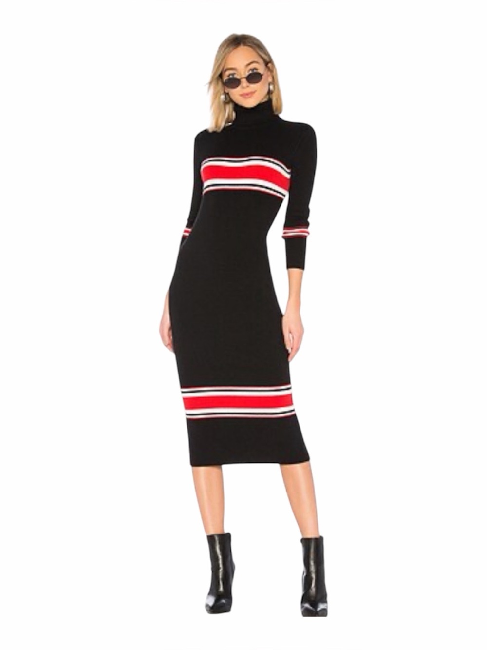 Free People Sport Red and Black Stripe Midi Dress in Black Size Large